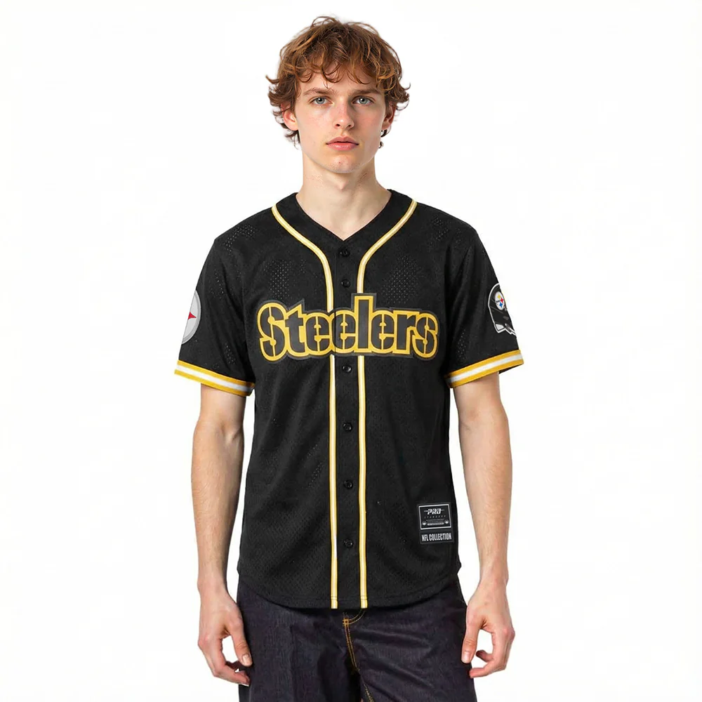 NFL PITTSBURGH STEELERS MESH BUTTON UP SHIRT (BLACK/YELLOW)