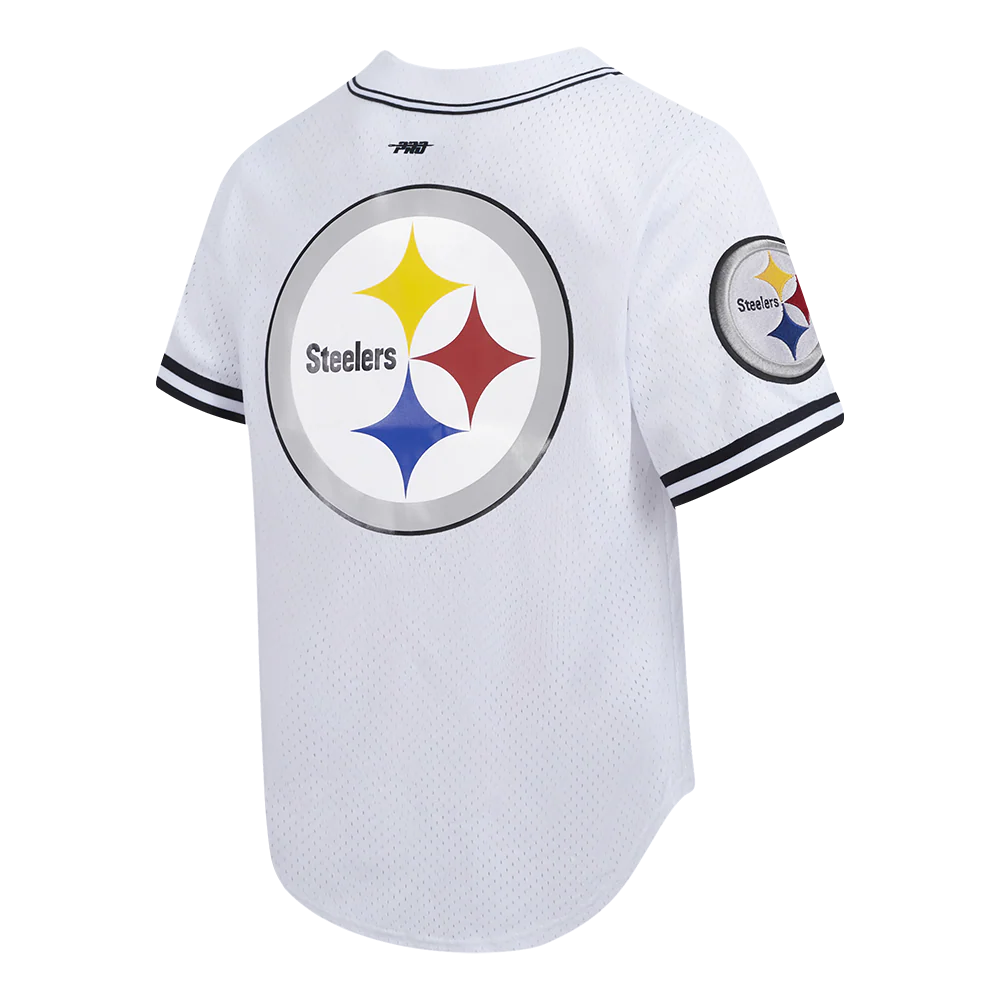 NFL PITTSBURGH STEELERS MESH BUTTON UP SHIRT (WHITE / BLACK / WHTE) - Image 4