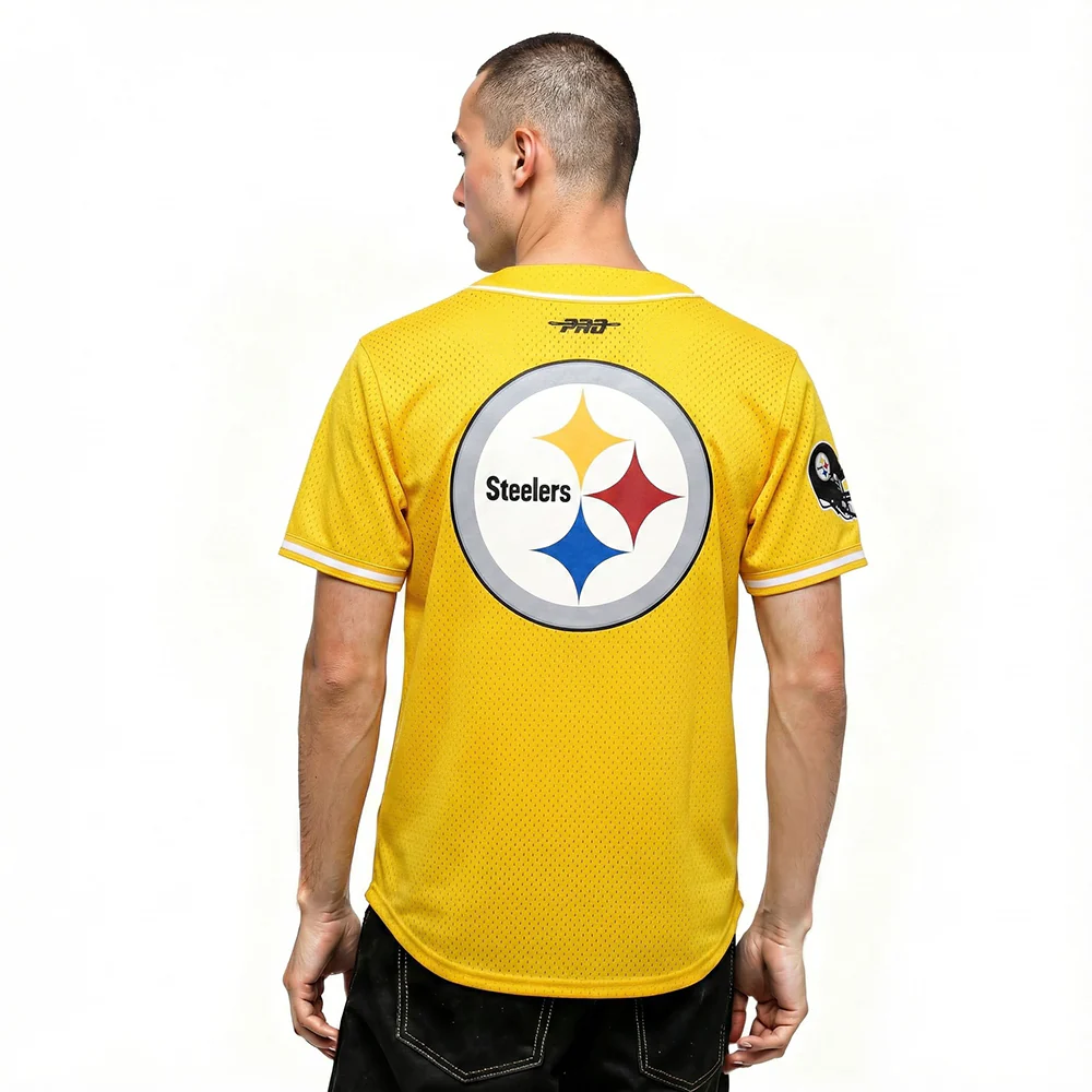 NFL PITTSBURGH STEELERS T.J. WATT #90 CLASSIC MESH PNN MEN'S MESH BUTTON DOWN SHIRT (Yellow) - Image 2