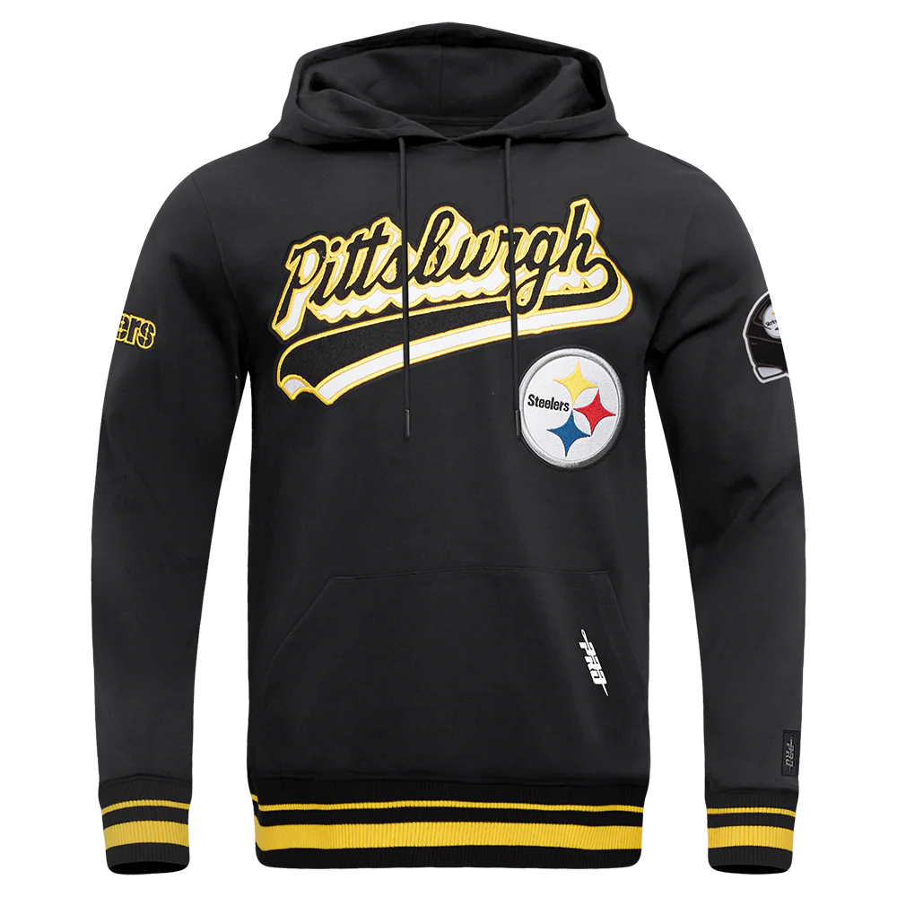 NFL PITTSBURGH STEELERS SCRIPT TAIL MEN'S RIB FLC PO HOODIE (BLACK/YELLOW) - Image 5