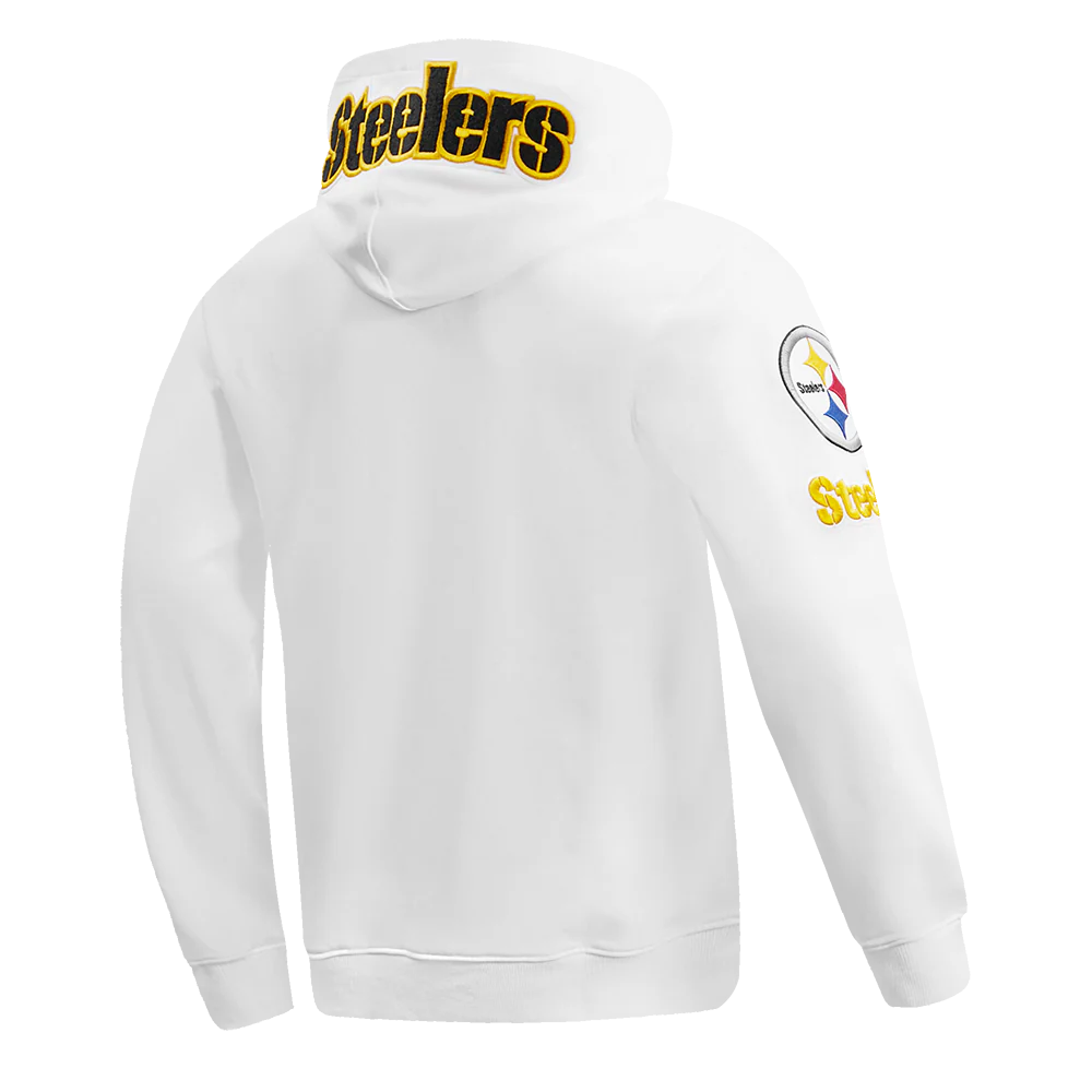 NFL PITTSBURGH STEELERS CLASSIC CHENILLE MEN'S DOUBLE KNIT PULLOVER HOODIE (WHITE) - Image 3