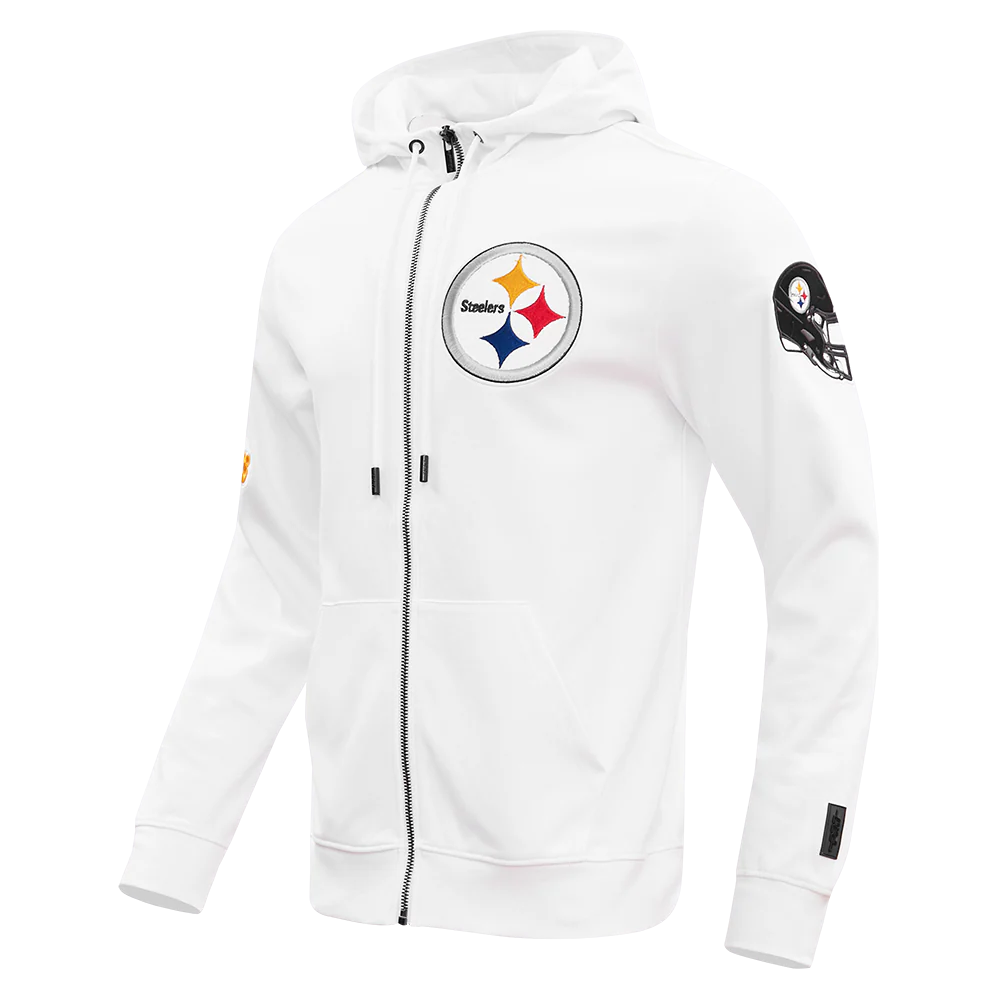 NFL PITTSBURGH STEELERS CLASSIC CHENILLE MEN'S DOUBLE KNIT FULL ZIP HOODIE (WHITE) - Image 2
