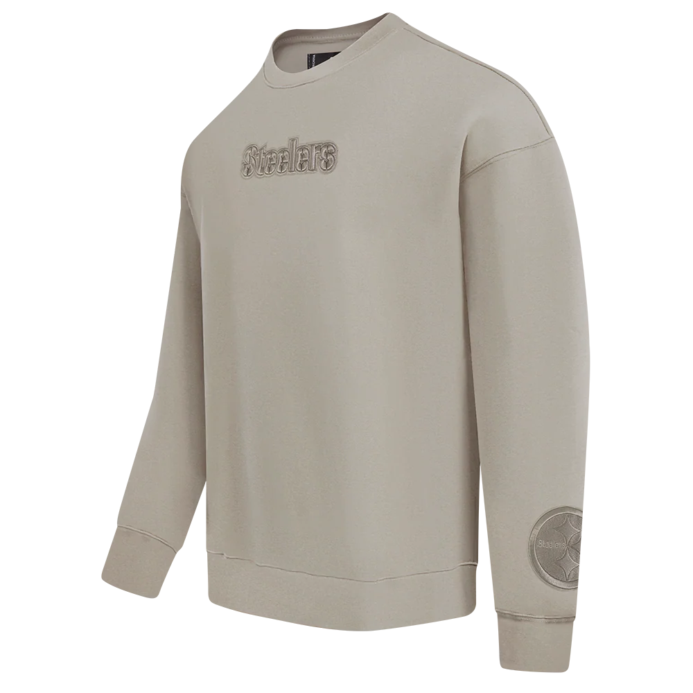 NFL PITTSBURGH STEELERS WINGSPAN MEN'S DROP SHOULDER FLEECE CREWNECK (TAUPE) - Image 4