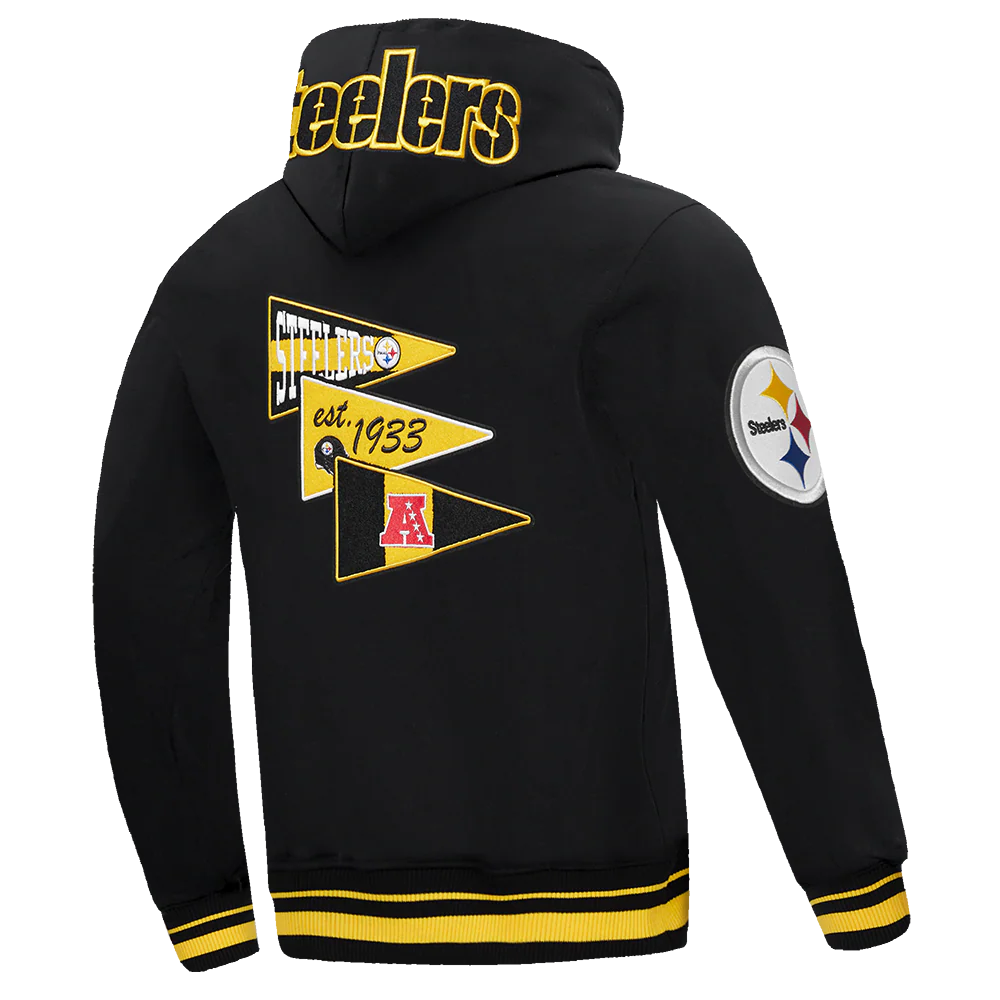 NFL PITTSBURGH STEELERS TEAM PENNANTS MEN'S RIB FLEECE PULLOVER HOODIE (BLACK/YELLOW) - Image 4