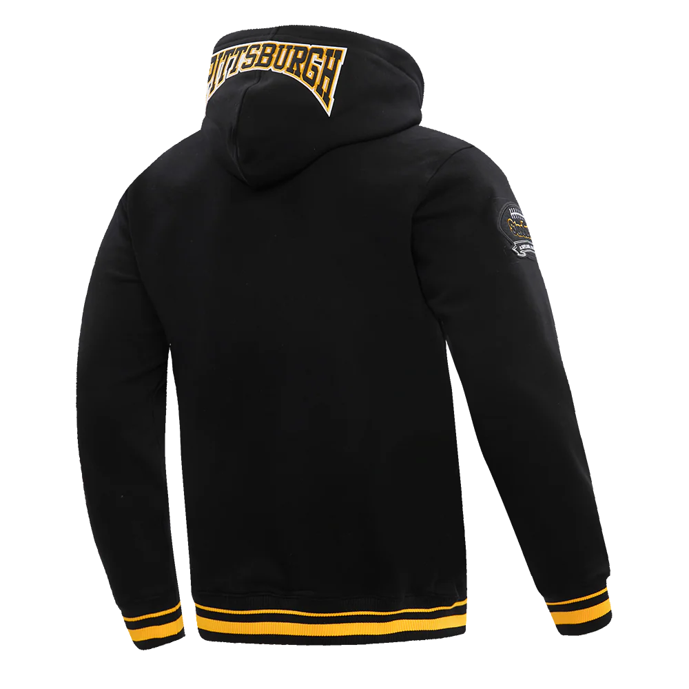 NFL PITTSBURGH STEELERS CREST EMBLEM MEN'S RIB PO HOODIE (BLACK/YELLOW) - Image 4