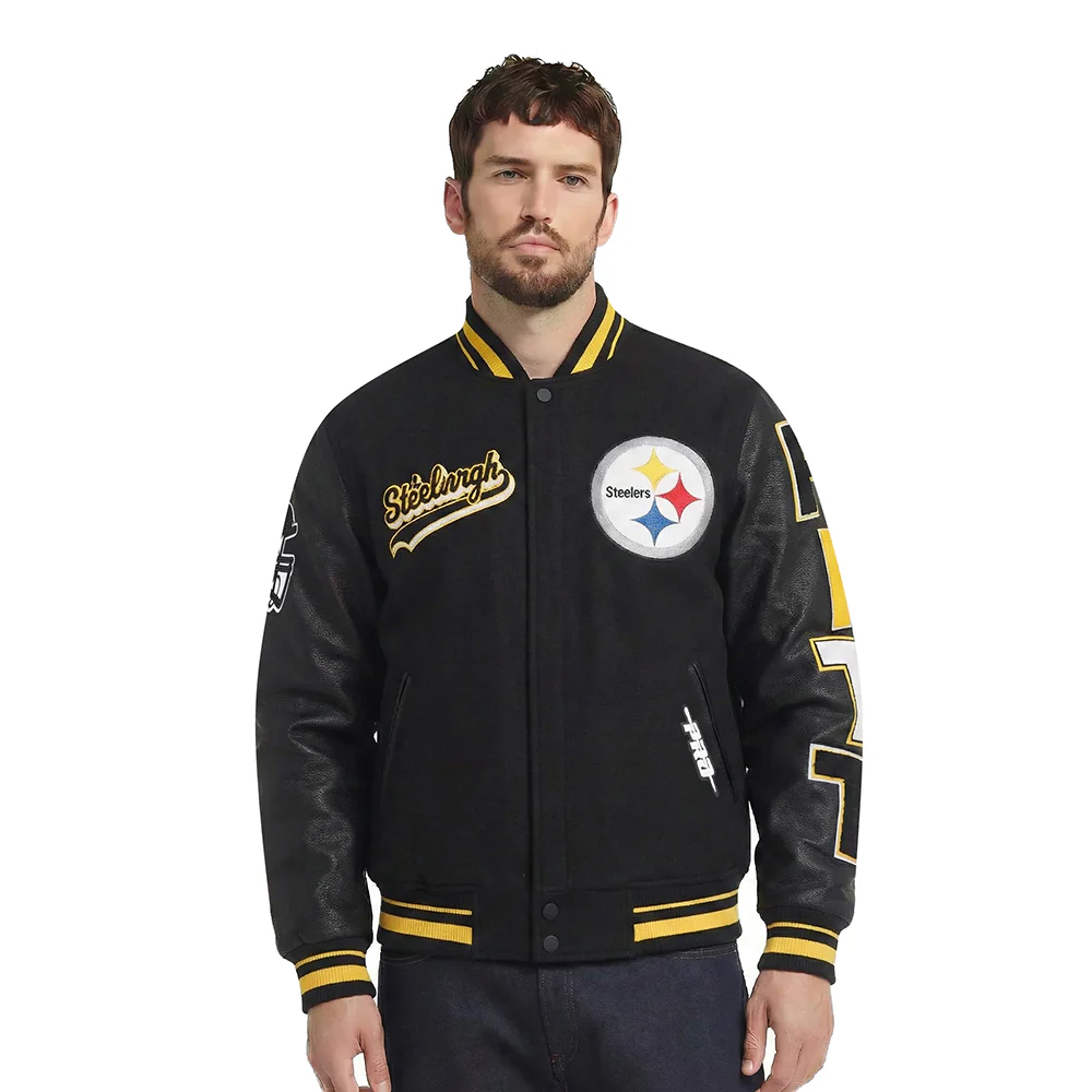 NFL PITTSBURGH STEELERS SCRIPT TAIL MEN'S RIB WOOL VARSITY (BLACK/YELLOW)