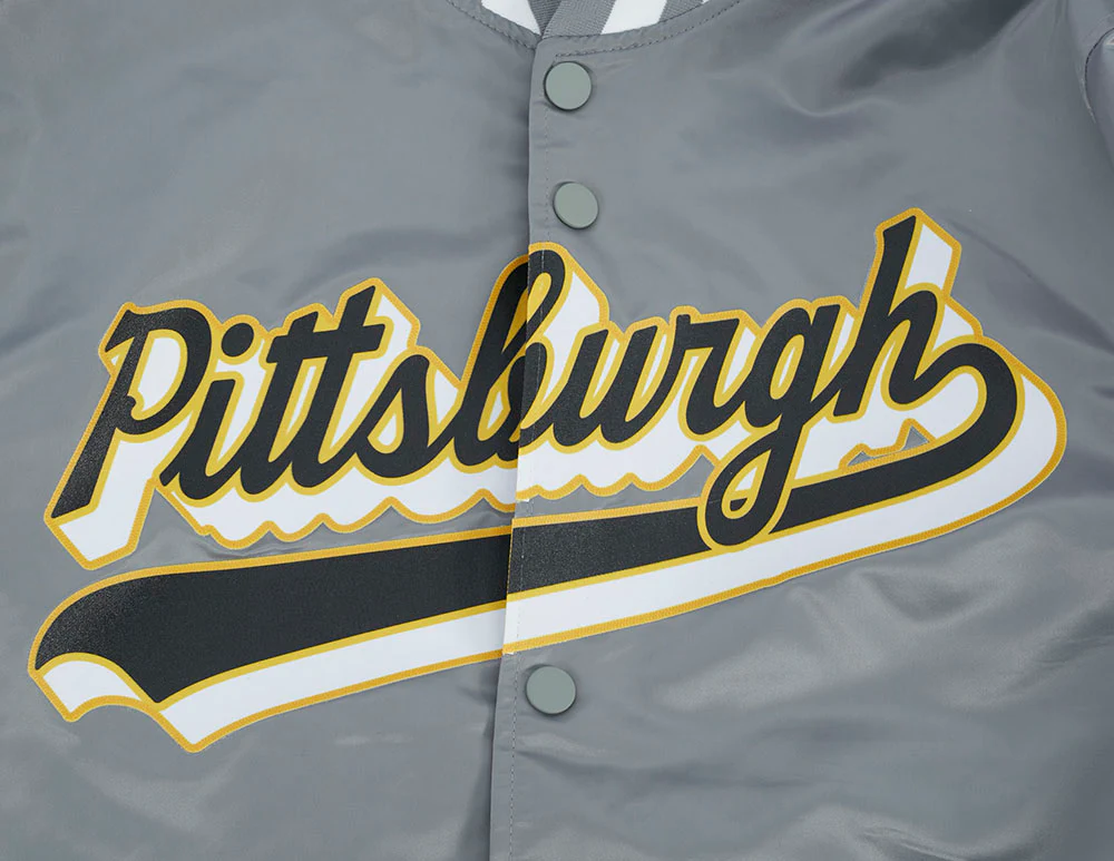 NFL PITTSBURGH STEELERS SCRIPT TAIL MEN'S SATIN JACKET (GRAY) - Image 6