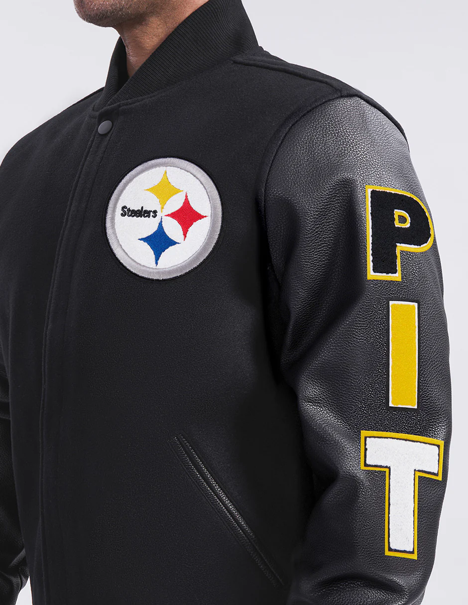 NFL PITTSBURGH STEELERS CLASSIC MEN'S WOOL VARSITY JACKET (BLACK) - Image 4