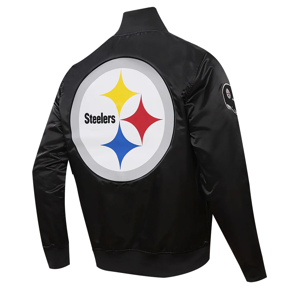 NFL PITTSBURGH STEELERS BIG LOGO MEN'S SATIN JACKET (BLACK) - Image 4