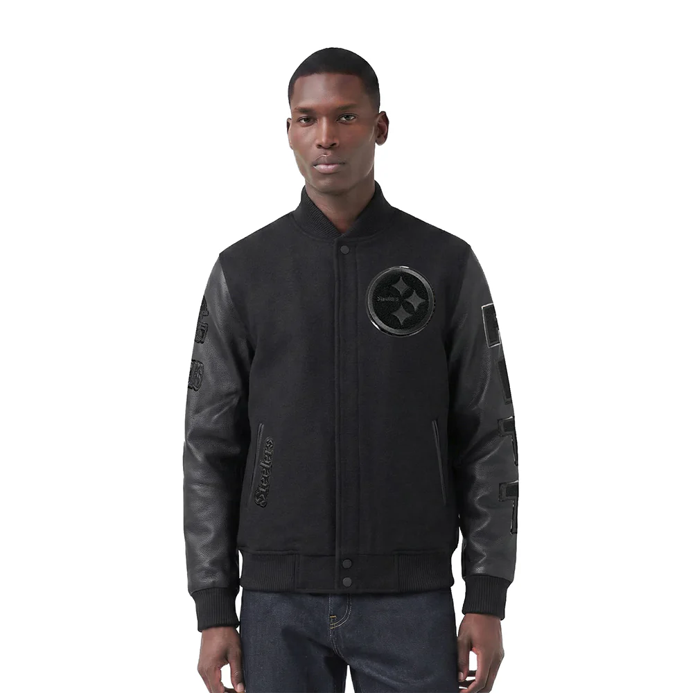 NFL PITTSBURGH STEELERS TRIPLE BLACK MEN'S MEN'S WOOL VARSITY JACKET (TRIPLE BLACK)