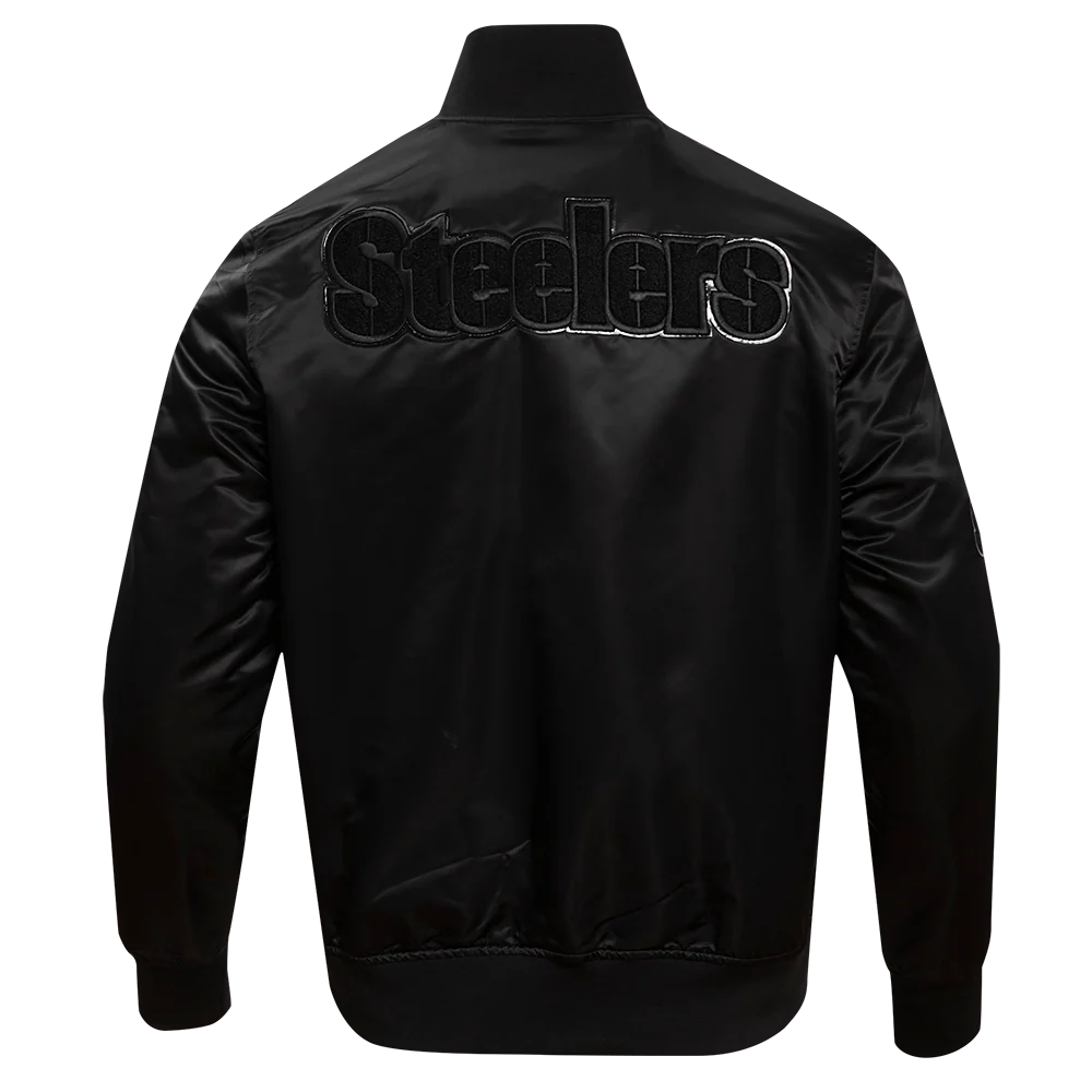 NFL PITTSBURGH STEELERS TRIPLE BLACK MEN'S SATIN JACKET (TRIPLE BLACK) - Image 3