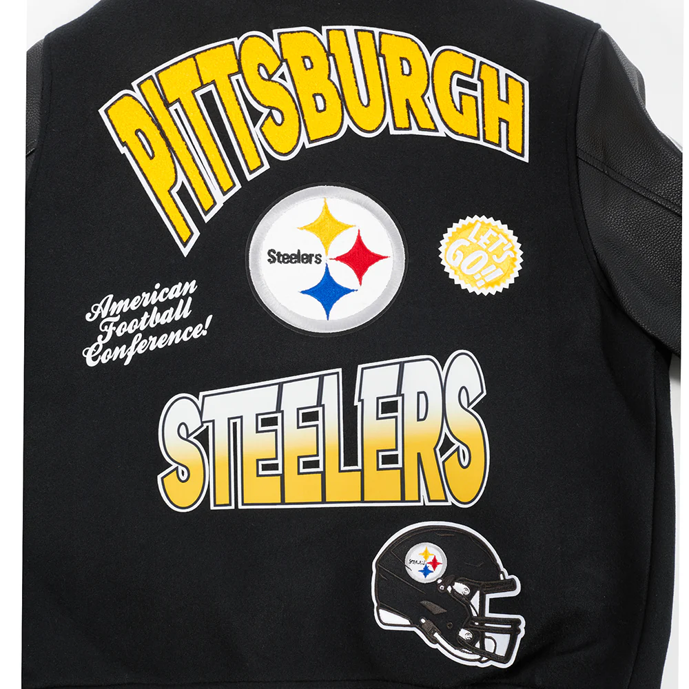 NFL PITTSBURGH STEELERS TURN IT UP MEN'S RIB WOOL VARSITY JACKET (BLACK/YELLOW) - Image 5