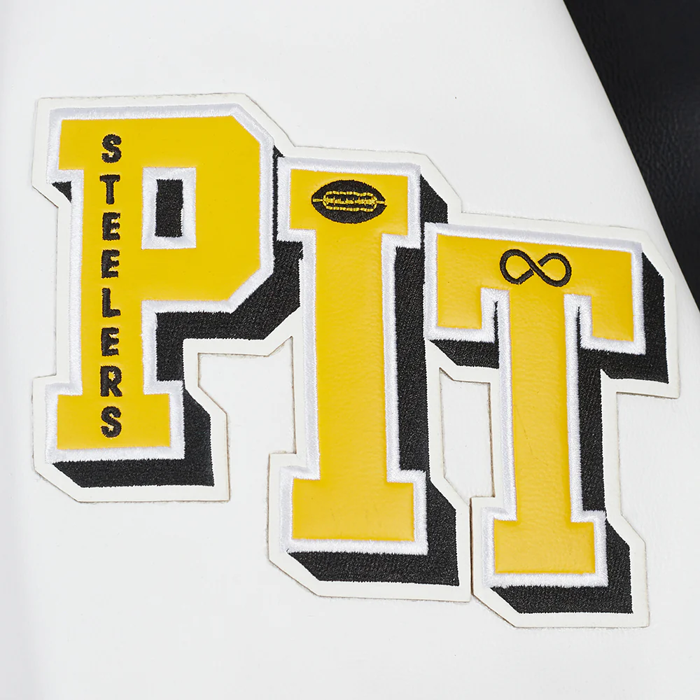 NFL PITTSBURGH STEELERS CITY SIGNATURE MEN'S LEATHER VARSITY JACKET (BLACK/WHITE) - Image 7