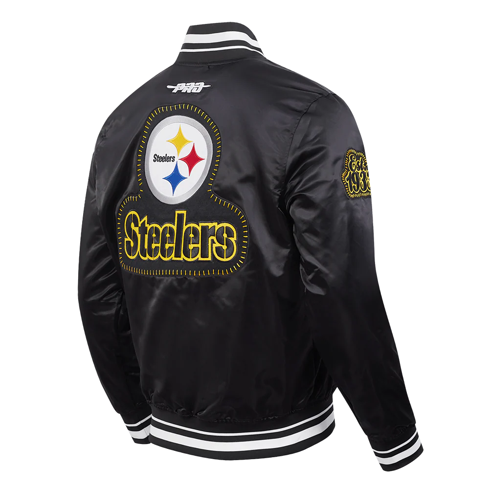 NFL PITTSBURGH STEELERS DIY PICK STITCH MEN'S RIB SATIN JACKET (BLACK) - Image 4