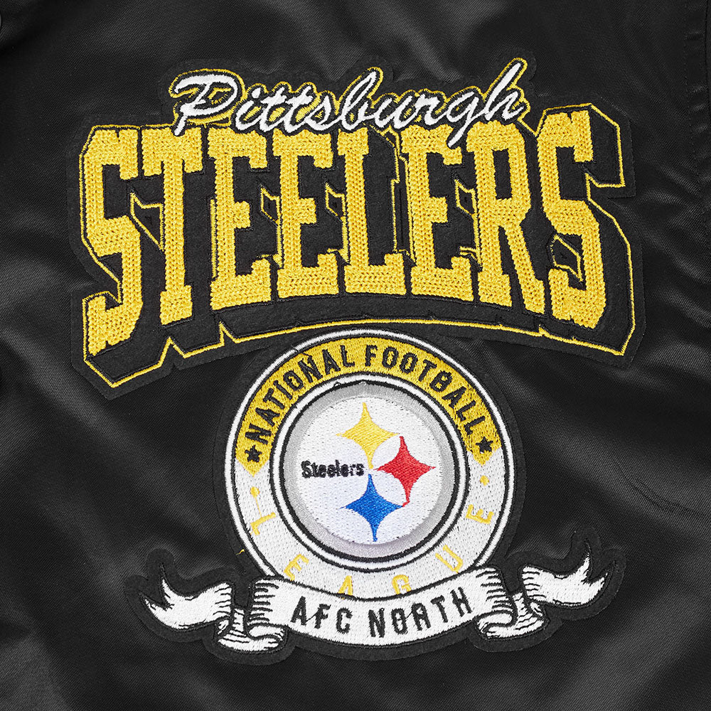 NFL PITTSBURGH STEELERS TEAM BADGE MEN'S RIB SATIN JACKET (BLACK/YELLOW) - Image 10