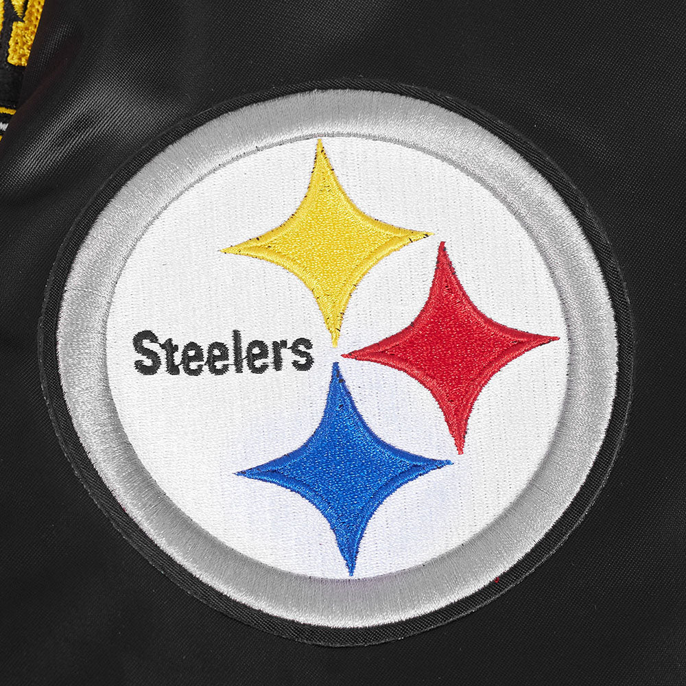 NFL PITTSBURGH STEELERS TEAM BADGE MEN'S RIB SATIN JACKET (BLACK/YELLOW) - Image 13