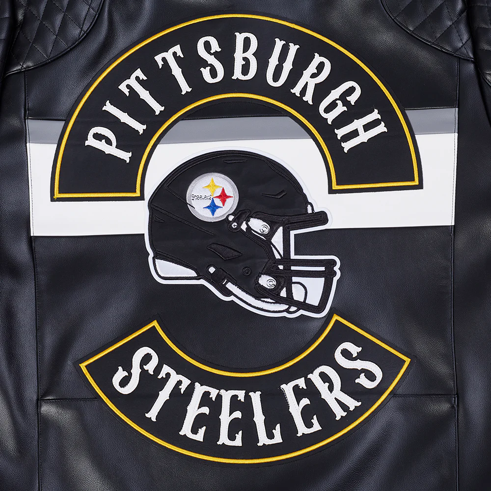 NFL PITTSBURGH STEELERS BORN FOR SPORT MEN'S MOTO JACKET (BLACK/WHITE) - Image 9