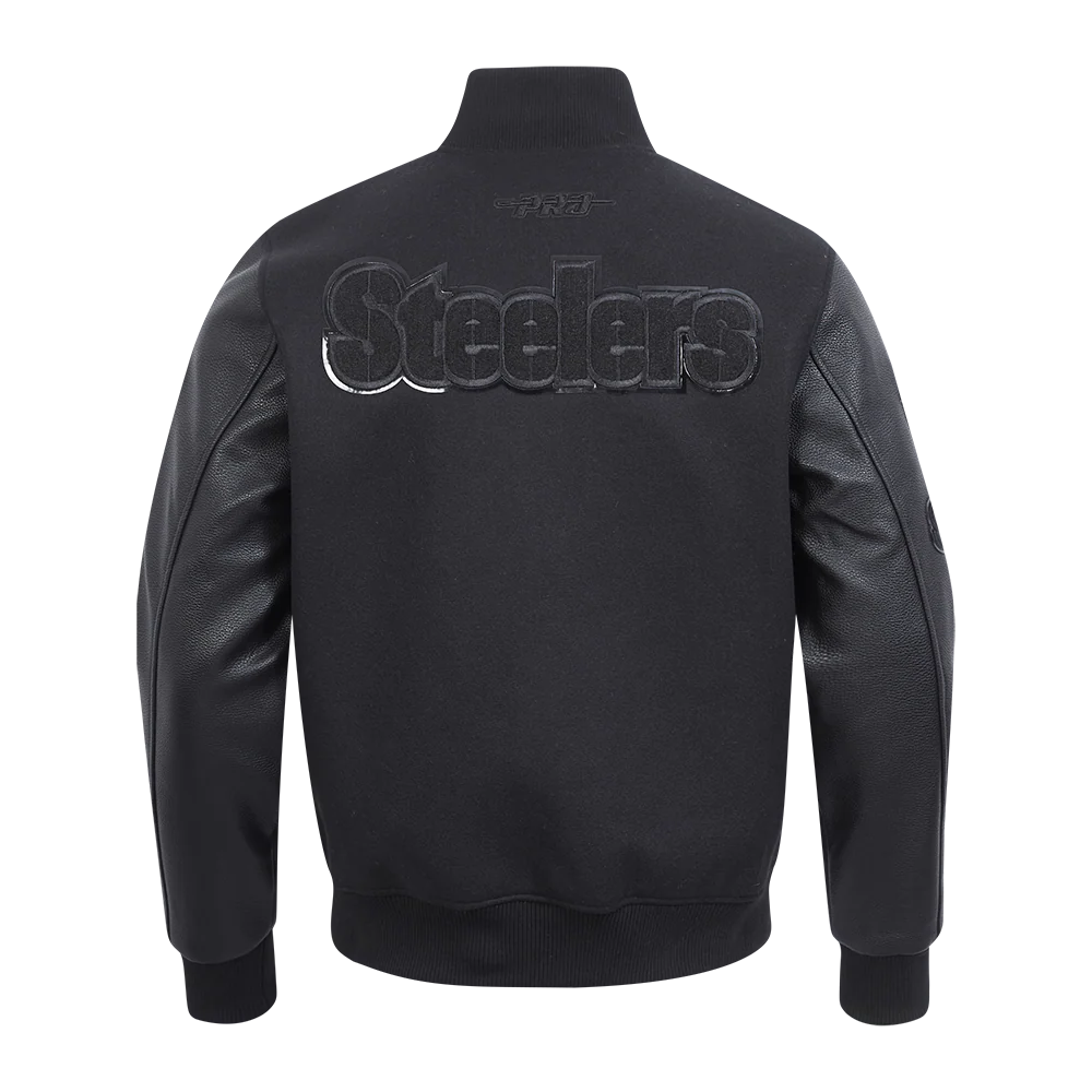 NFL PITTSBURGH STEELERS TRIPLE BLACK MEN'S WOOL VARSITY JACKET (TRIPLE BLACK MEN'S) - Image 3
