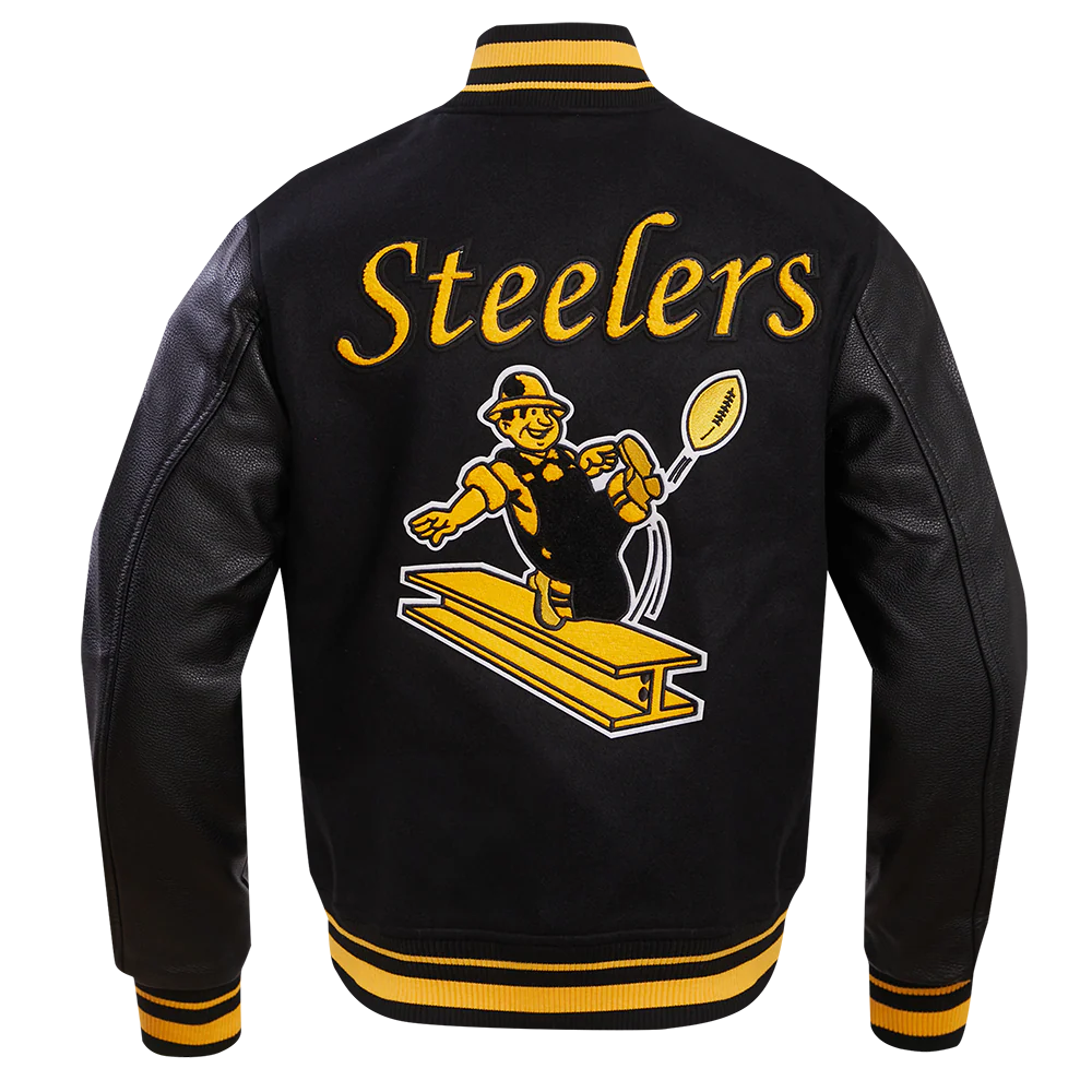 NFL PITTSBURGH STEELERS RETRO CLASSIC MEN'S RIB WOOL VARSITY JACKET (BLACK/YELLOW) - Image 3
