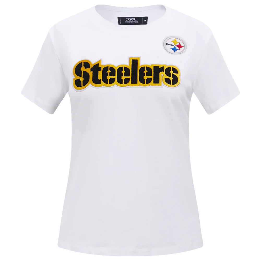 NFL PITTSBURGH STEELERS CLASSIC SHORT SLEEVE WOMEN'S SINGLE JERSEY SLIM FIT TEE (WHITE)