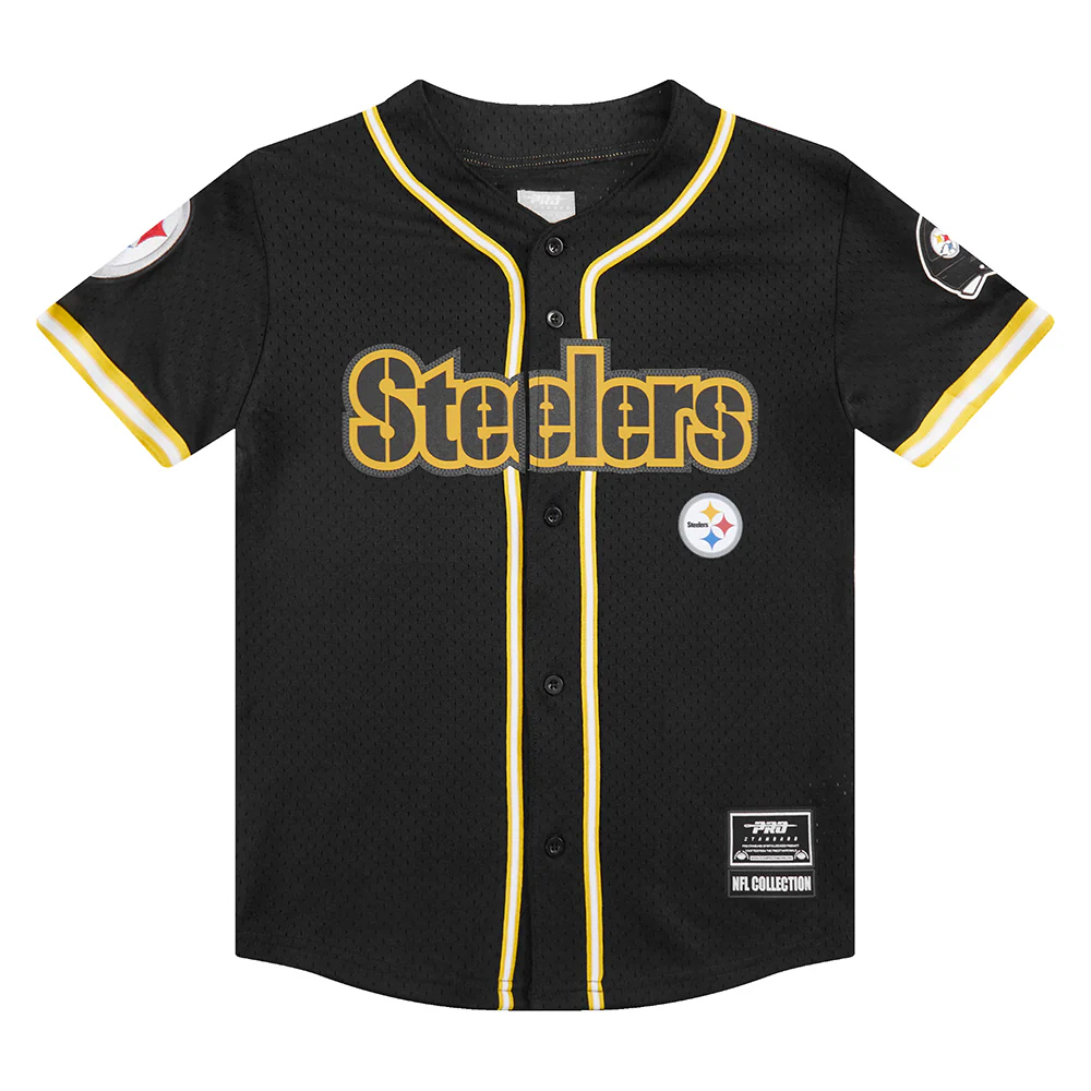 NFL PITTSBURGH STEELERS CLASSIC BIG BOYS MESH BUTTON DOWN SHIRT (BLACK/YELLOW) - Image 14