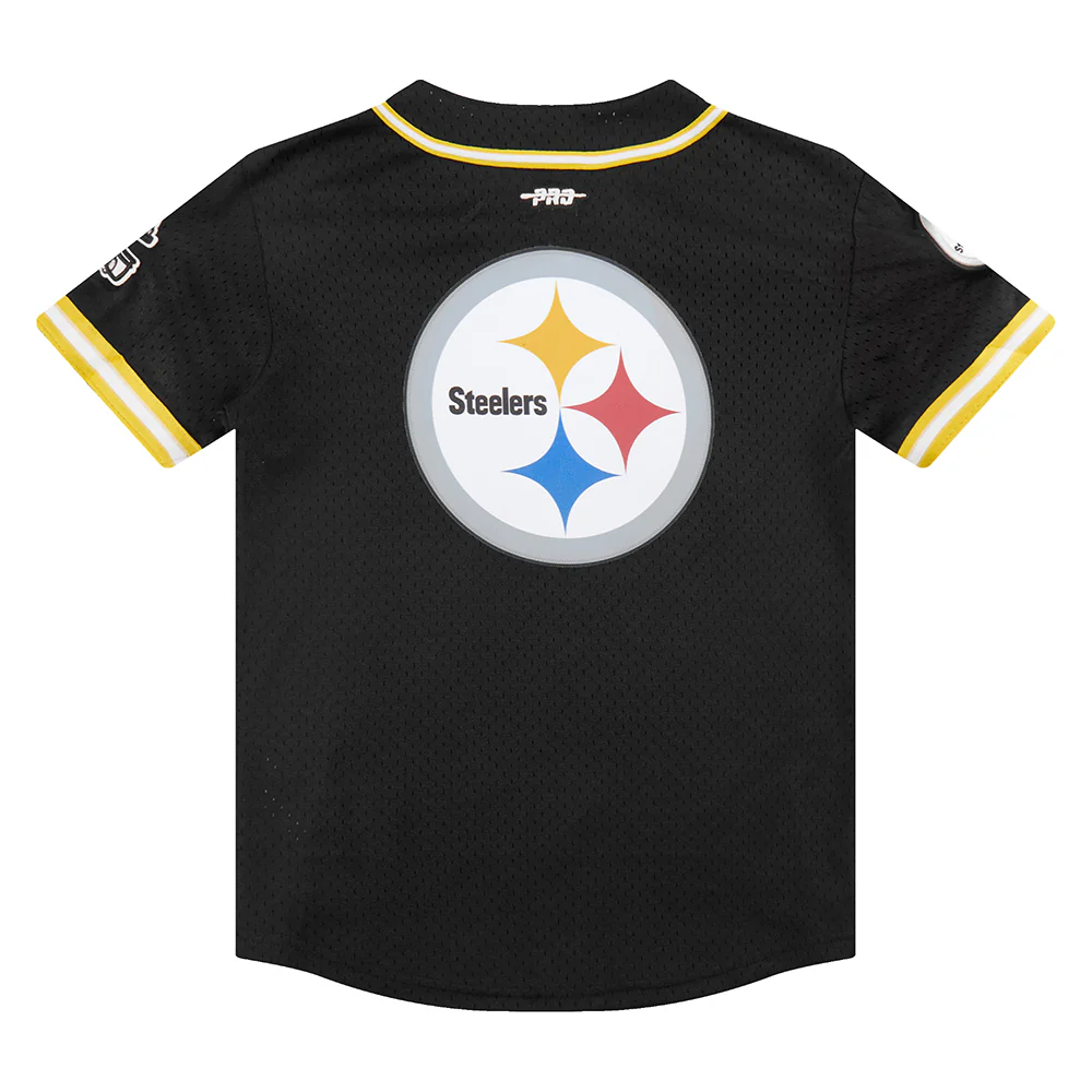 NFL PITTSBURGH STEELERS CLASSIC BIG BOYS MESH BUTTON DOWN SHIRT (BLACK/YELLOW) - Image 5