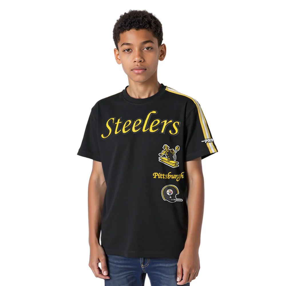 NFL PITTSBURGH STEELERS RETRO CLASSIC SINGLE JERSEY BIG BOYS SINGLE JERSEY TAPING TEE (BLACK/YELLOW)