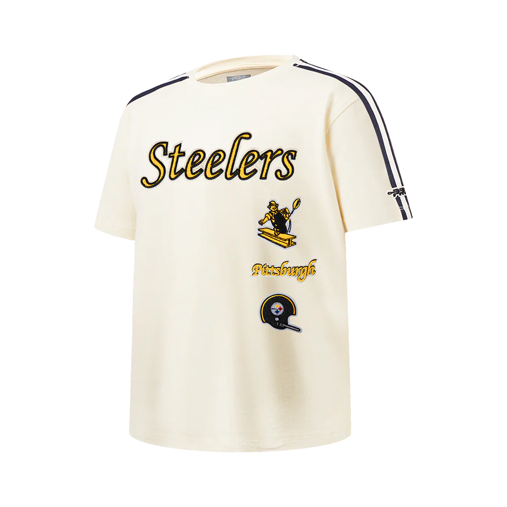 NFL PITTSBURGH STEELERS RETRO CLASSIC SINGLE JERSEY BIG BOYS SINGLE JERSEY TAPING TEE (EGGSHELL/ BLACK) - Image 3