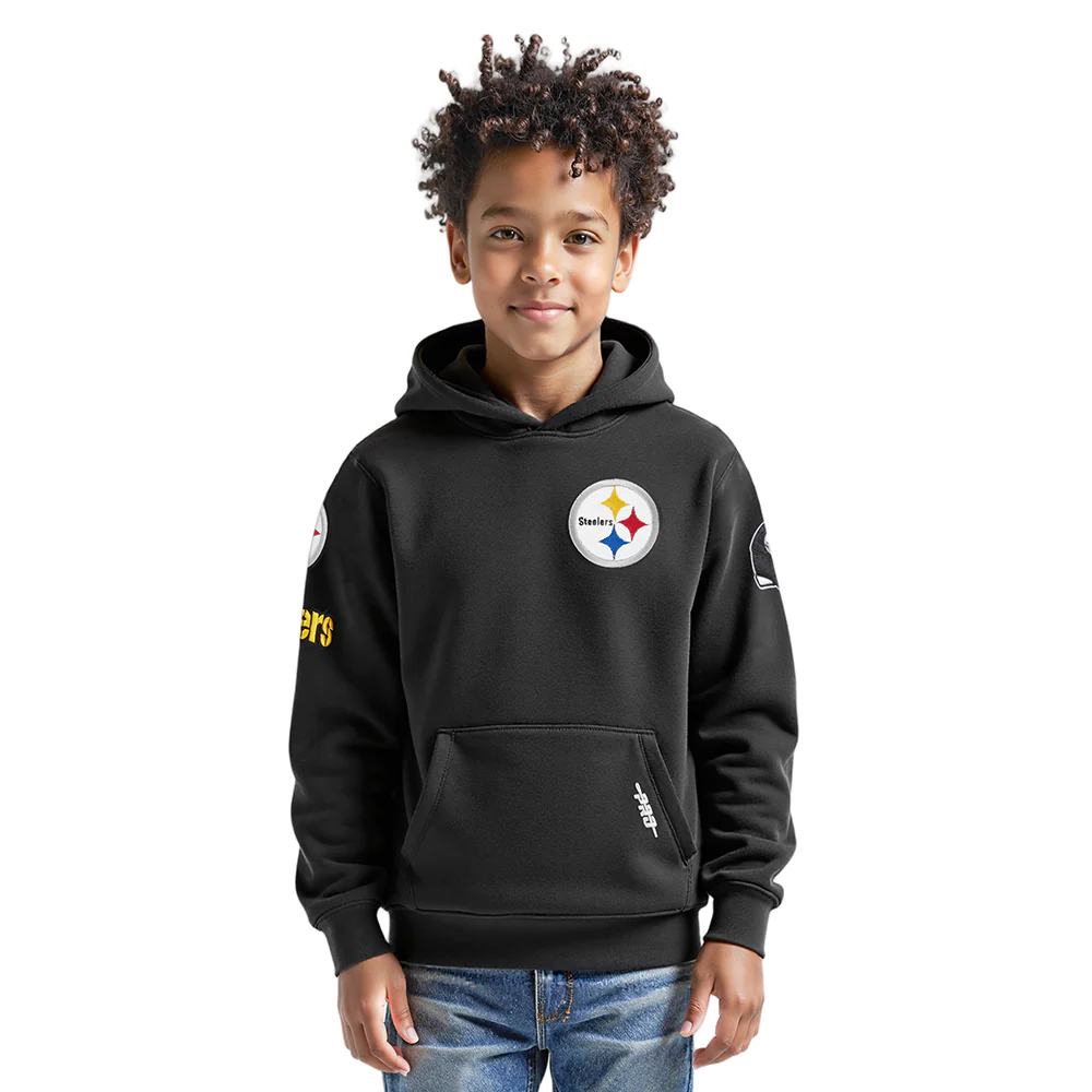 NFL PITTSBURGH STEELERS CLASSIC BIG BOYS FLEECE PULLOVER HOODIE (BLACK) - Image 9