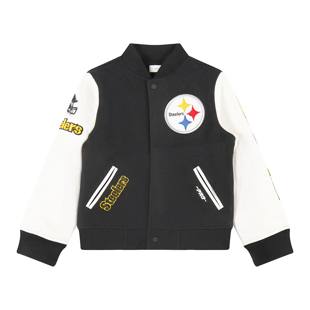 NFL PITTSBURGH STEELERS CLASSIC BIG BOYS WOOL VARSITY JACKET (BLACK/WHITE) - Image 12