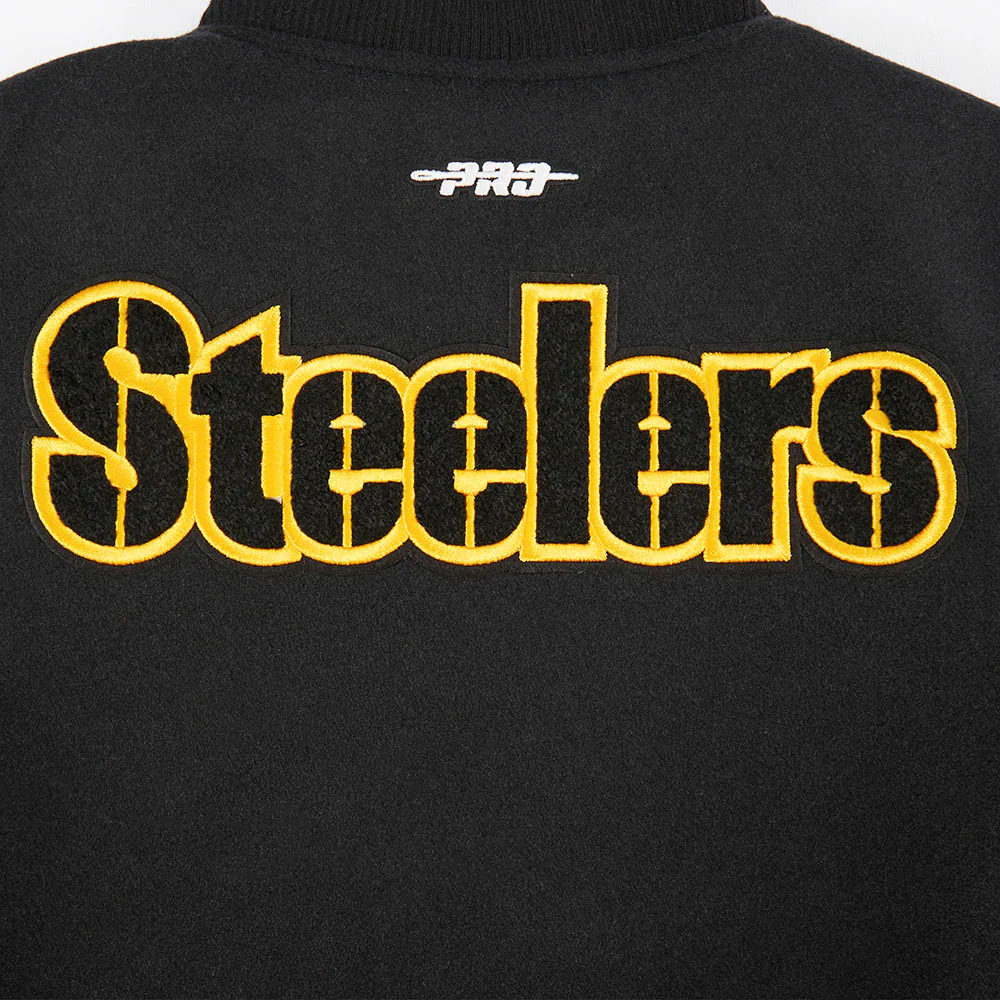 NFL PITTSBURGH STEELERS CLASSIC BIG BOYS WOOL VARSITY JACKET (BLACK/WHITE) - Image 14