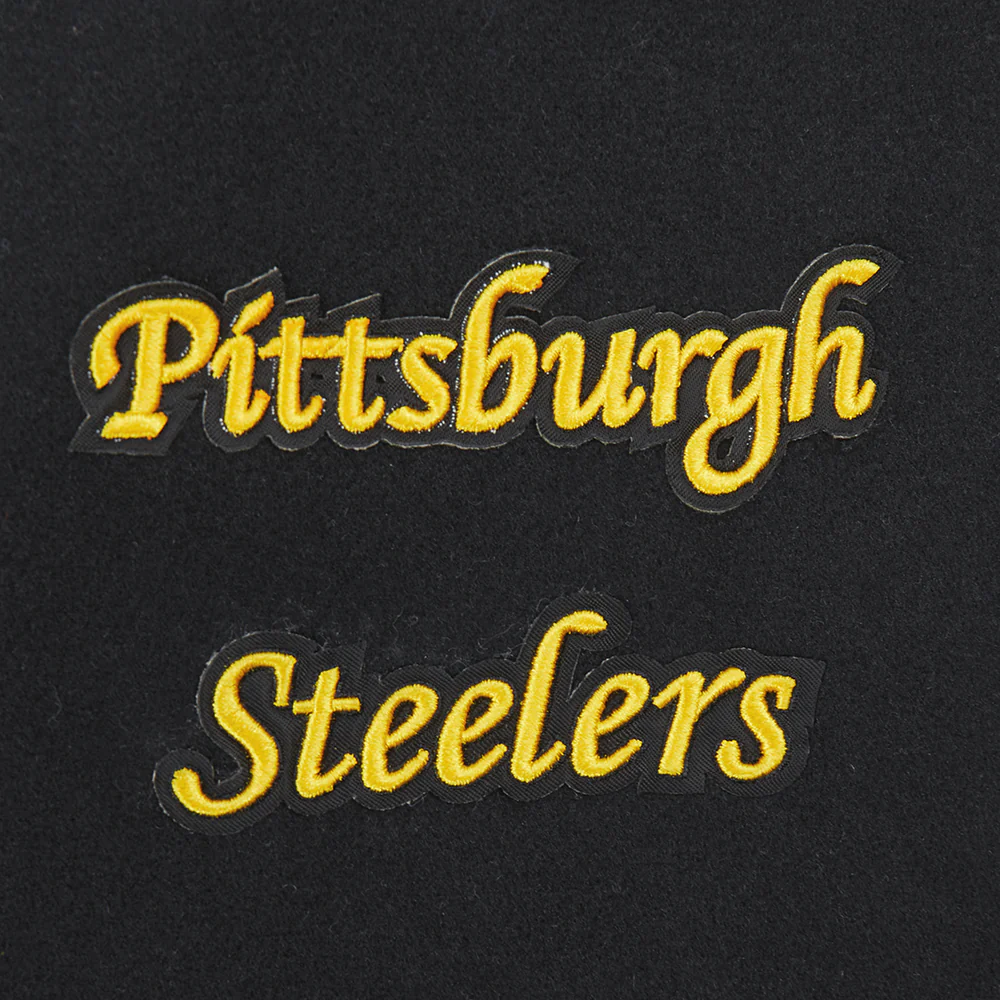NFL PITTSBURGH STEELERS RETRO CLASSIC BIG BOYS RIB WOOL VARSITY JACKET (BLACK/YELLOW) - Image 15