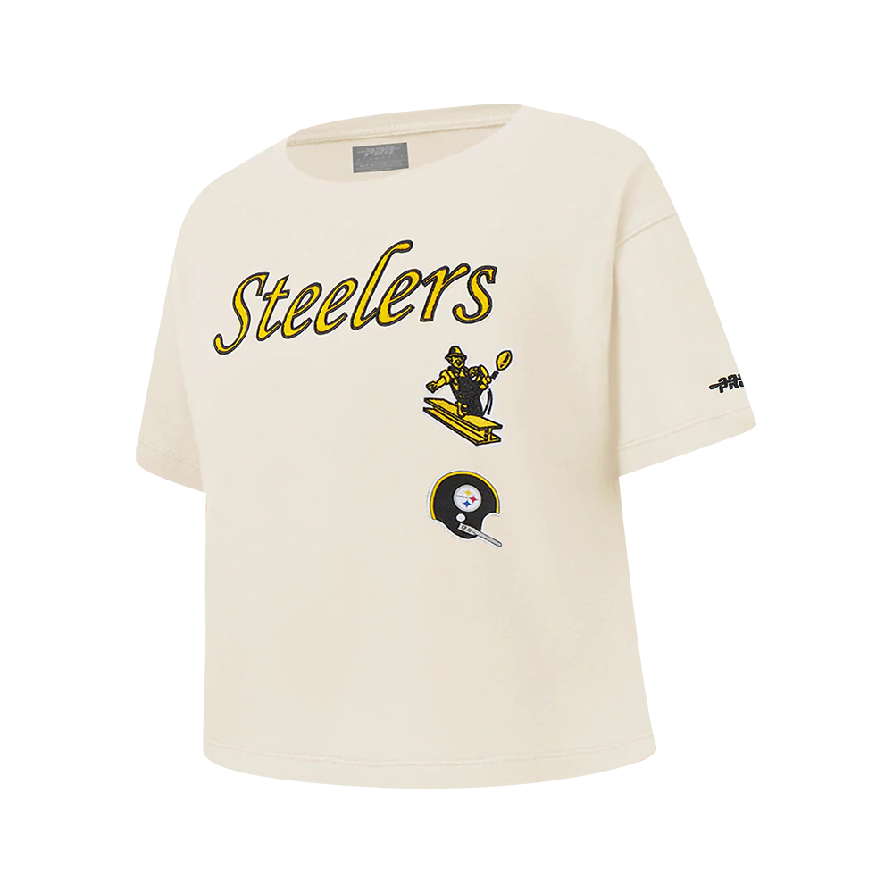 NFL PITTSBURGH STEELERS RETRO CLASSIC BIG GIRL'S SS BOXY TEE (EGGSHELL) - Image 3