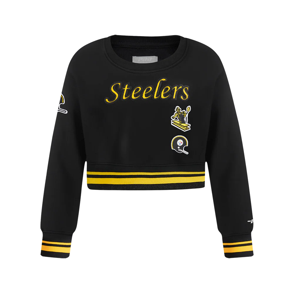 NFL PITTSBURGH STEELERS RETRO CLASSIC BIG GIRLS RIB FLEECE CREWNECK (BLACK/YELLOW)