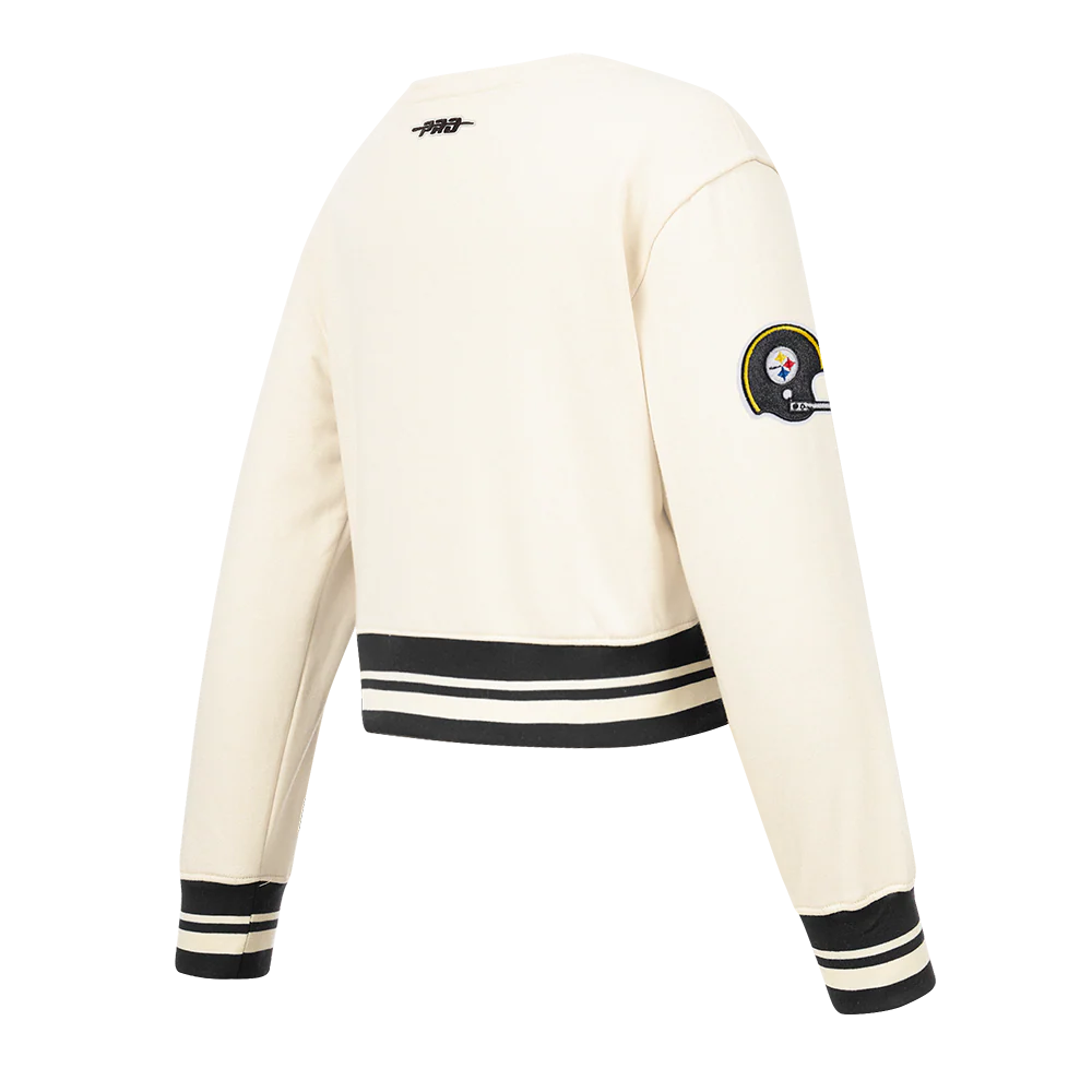 NFL PITTSBURGH STEELERS RETRO CLASSIC BIG GIRLS RIB FLEECE CREWNECK (EGGSHELL/ BLACK) - Image 6