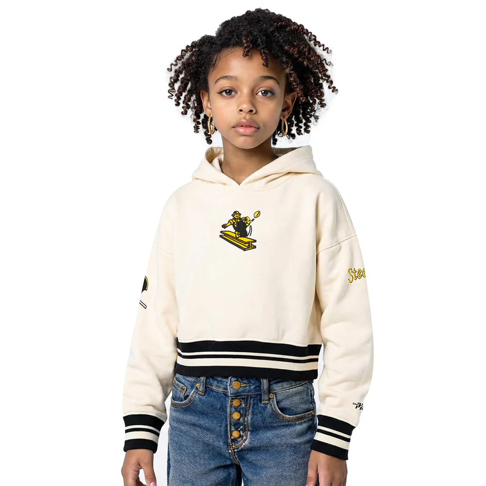 NFL PITTSBURGH STEELERS RETRO CLASSIC BIG GIRL'S RIB FLC PO HOODIE (EGGSHELL/ BLACK)