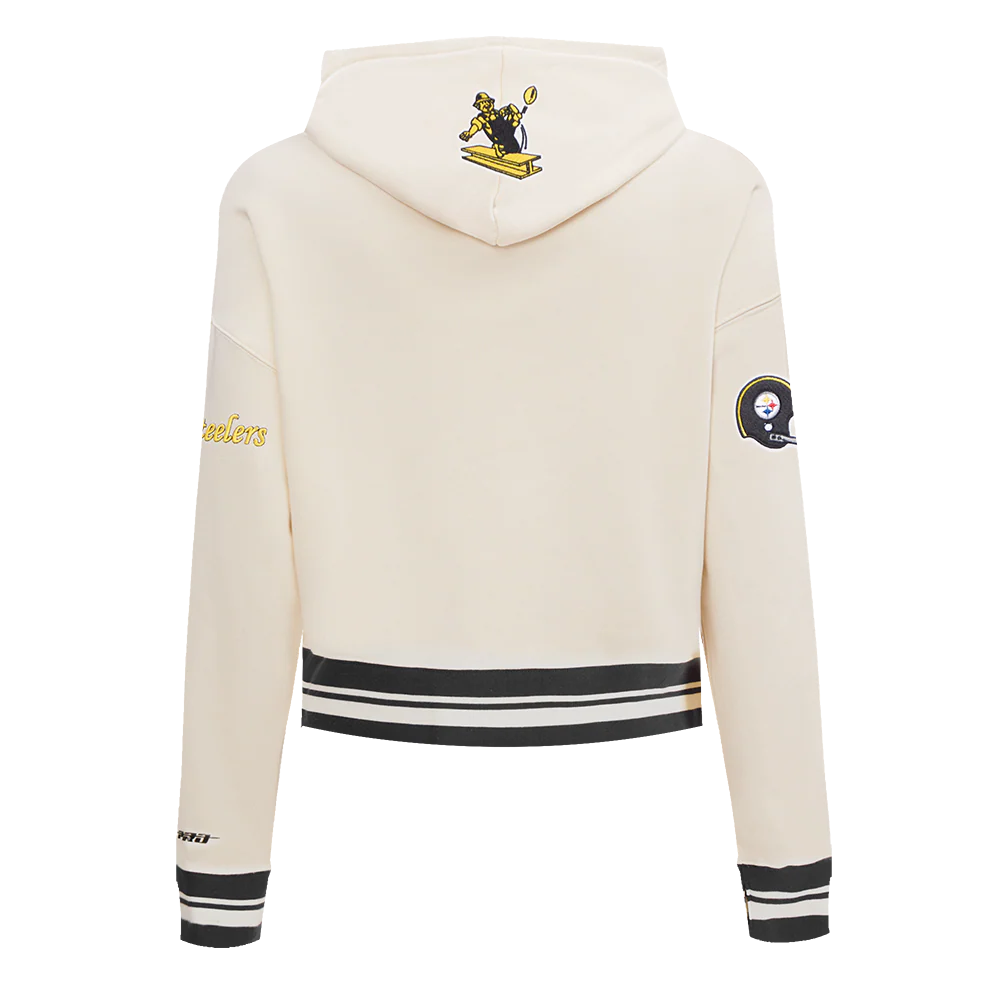 NFL PITTSBURGH STEELERS RETRO CLASSIC WOMEN'S CROPPED PULLOVER HOODIE (EGGSHELL/ BLACK) - Image 3