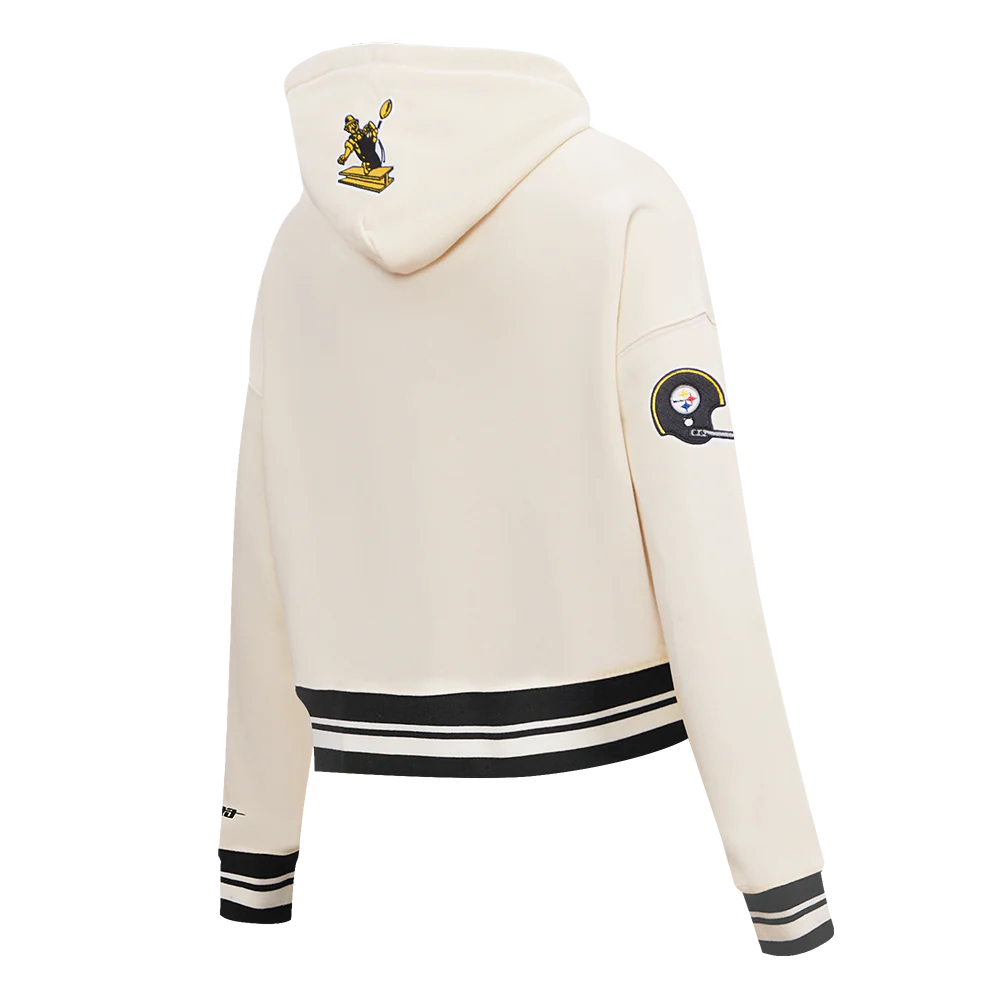 NFL PITTSBURGH STEELERS RETRO CLASSIC WOMEN'S CROPPED PULLOVER HOODIE (EGGSHELL/ BLACK) - Image 4