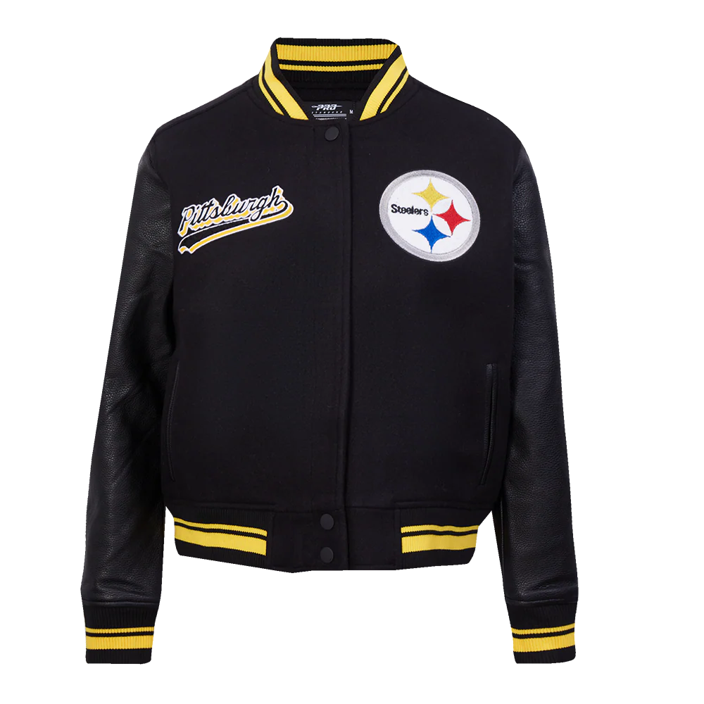 NFL PITTSBURGH STEELERS SCRIPT TAIL WOMEN'S WOOL VARSITY JACKET (BLACK/YELLOW) - Image 3