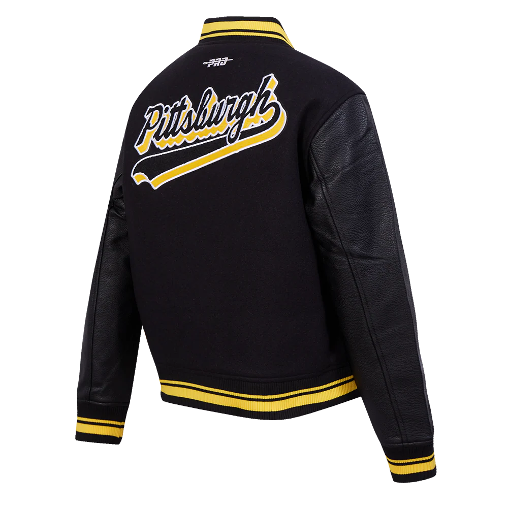 NFL PITTSBURGH STEELERS SCRIPT TAIL WOMEN'S WOOL VARSITY JACKET (BLACK/YELLOW) - Image 6