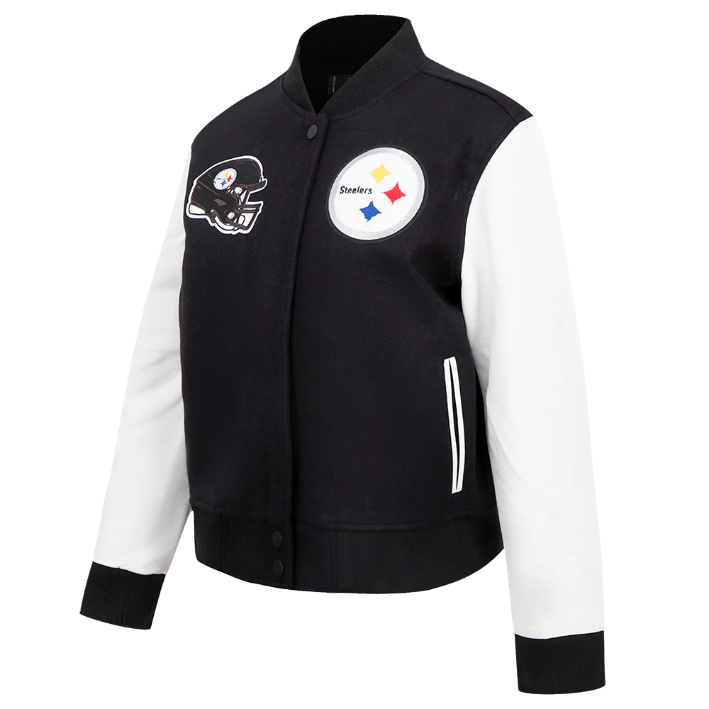NFL PITTSBURGH STEELERS CLASSIC WOMEN'S WOOL VARSITY JACKET (BLACK/WHITE) - Image 2
