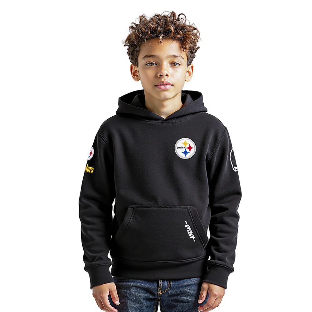 NFL PITTSBURGH STEELERS CLASSIC LITTLE BOYS FLEECE PULLOVER HOODIE (BLACK)