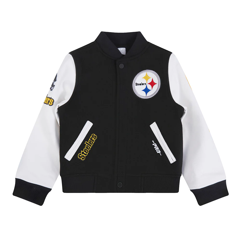 NFL PITTSBURGH STEELERS CLASSIC LITTLE BOYS WOOL VARSITY JACKET (BLACK/WHITE) - Image 4