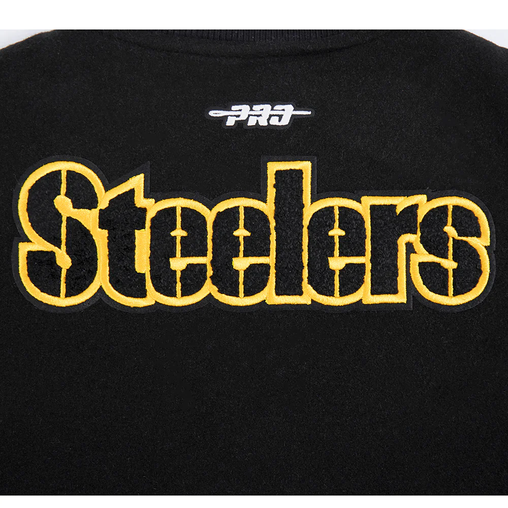 NFL PITTSBURGH STEELERS CLASSIC LITTLE BOYS WOOL VARSITY JACKET (BLACK/WHITE) - Image 6