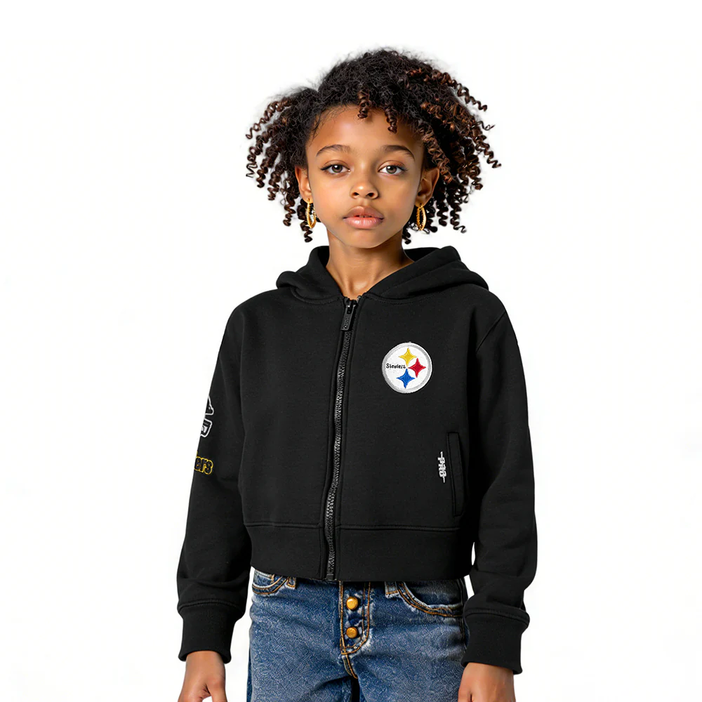 NFL PITTSBURGH STEELERS CLASSIC LITTLE GIRLS  FLEECE FULL ZIP HOODIE (BLACK)