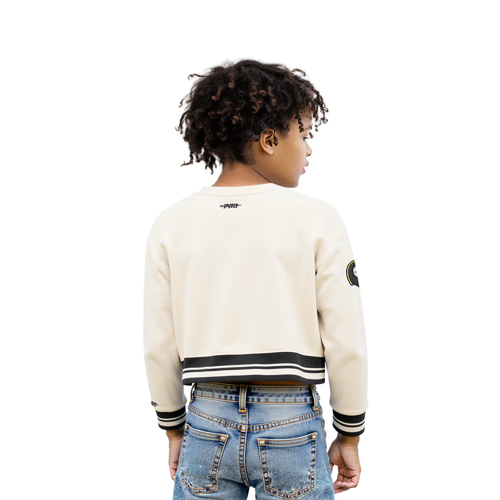 NFL PITTSBURGH STEELERS RETRO CLASSIC LITTLE GIRLS RIB FLEECE CREWNECK (EGGSHELL/ BLACK) - Image 2