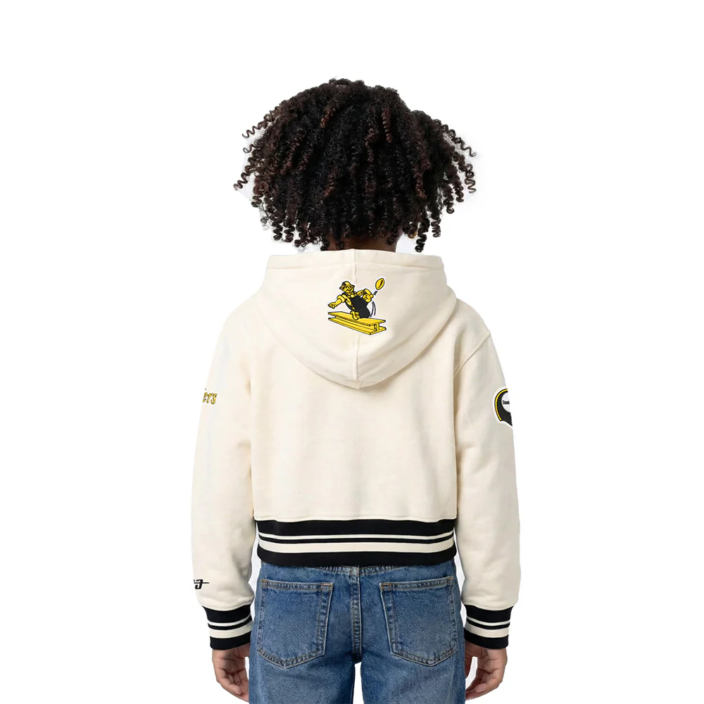NFL PITTSBURGH STEELERS RETRO CLASSIC LITTLE GIRL'S RIB FLC PO HOODIE (EGGSHELL/ BLACK) - Image 2