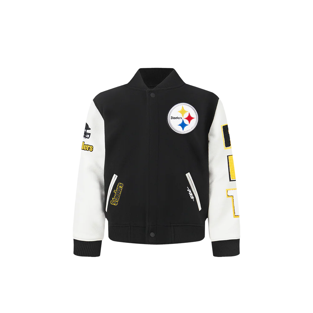 NFL PITTSBURGH STEELERS CLASSIC TODDLER BOYS WOOL VARSITY JACKET (BLACK/WHITE) - Image 3