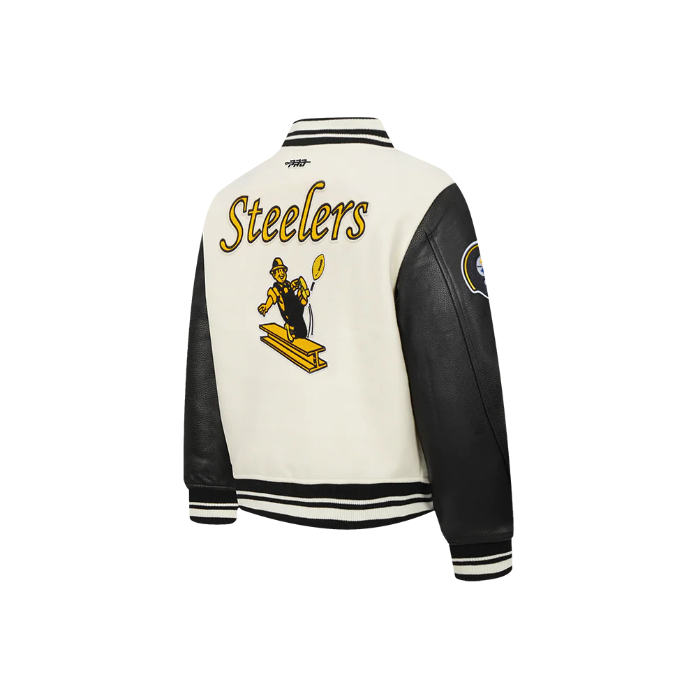 NFL PITTSBURGH STEELERS RETRO CLASSIC TODDLER BOYS RIB WOOL VARSITY JACKET (EGGSHELL/ BLACK) - Image 6