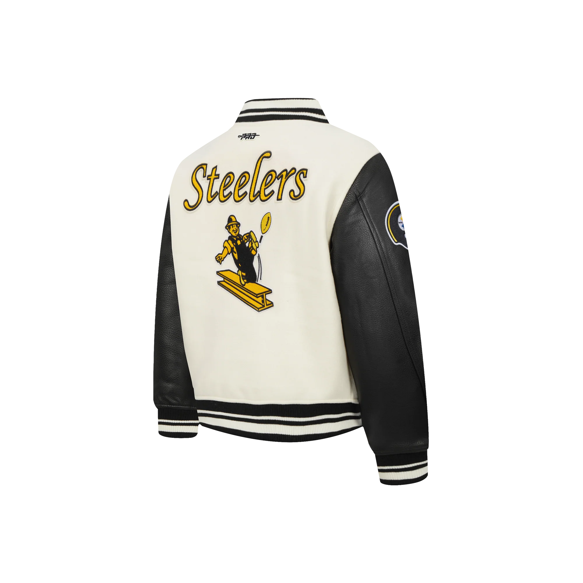 NFL PITTSBURGH STEELERS RETRO CLASSIC TODDLER BOYS RIB WOOL VARSITY JACKET (EGGSHELL/ BLACK) - Image 8